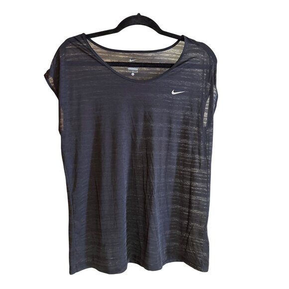 Nike Dri-Fit Womens Sheer Black Athletic T-Shirt Size L Lightweight & Breathable - Picture 1 of 5